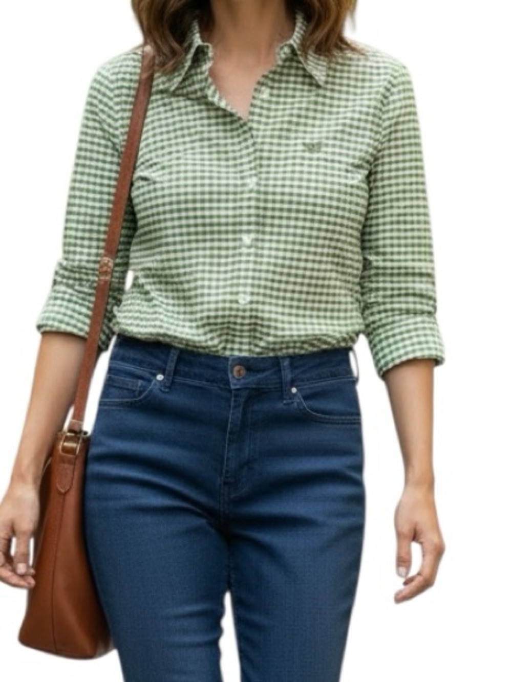 Tommy Hilfiger Gingham Button Down Shirt Green White Size XS